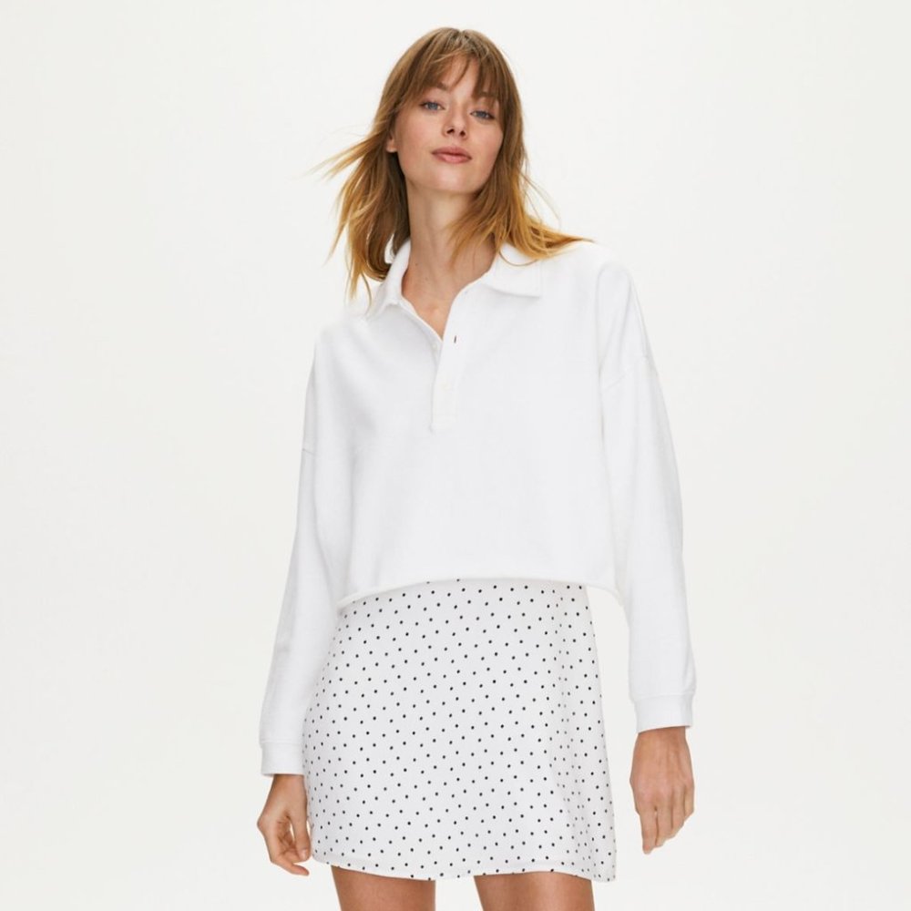 Aritzia white cropped fleece polo
